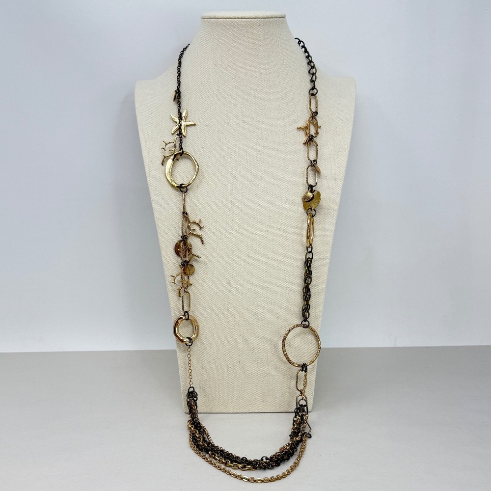 Chicos Long Mixed Metal Nautical Charm Necklace Starfish‎ Coral Beachy